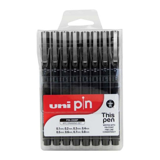 Uni Pin Fineline Permanent Drawing Set 8 Piece-Officecentre