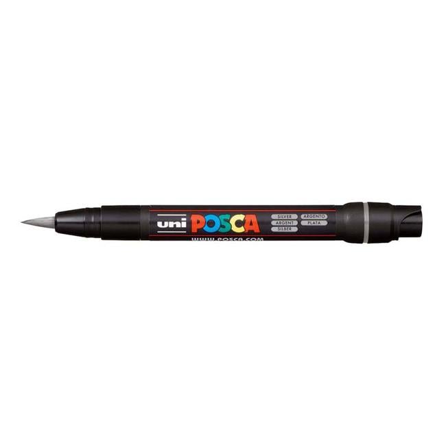 Uni Posca Marker 0.1-10.0mm Brush Tip Silver PCF-350-Officecentre