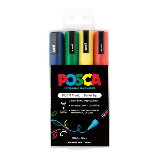 Uni Posca Marker 1.8-2.5mm 4 Pack Green Yellow Red Blue PC-5M-Officecentre
