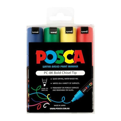 Uni Posca Marker 8.0mm Bold Chisel 4 Pack Asstd PC-8K-Officecentre