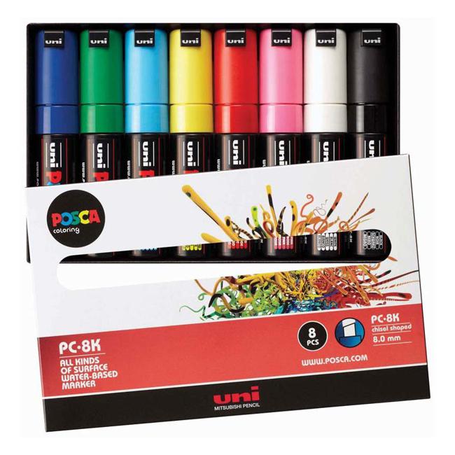 Uni Posca Marker 8.0mm Bold Chisel 8 Pack Asstd PC-8K-Officecentre
