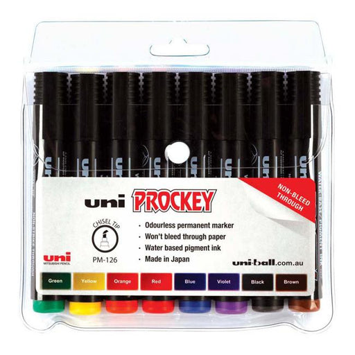 Uni Prockey Marker 5.7mm Chisel Tip 8 Pack Asstd PM-126-Officecentre