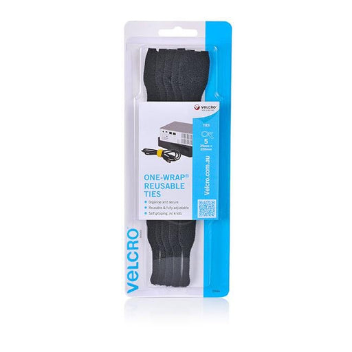 Velcro brand one-wrap¬ 5 pack pre formed reusable ties 25mm x 200m black-Officecentre
