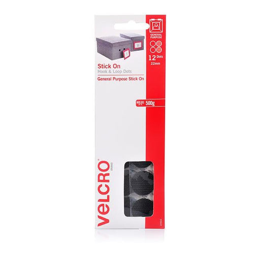 Velcro brand stick on hook & loop dots 12 dots 22mm black-Officecentre