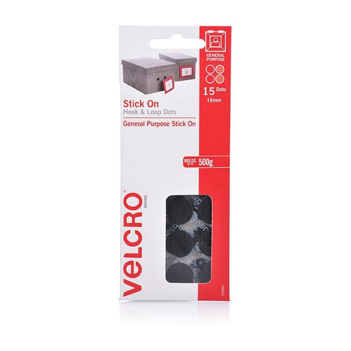 Velcro brand stick on hook & loop dots 15 dots 16mm black-Officecentre