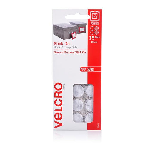 Velcro brand stick on hook & loop dots 15 dots 16mm white-Officecentre