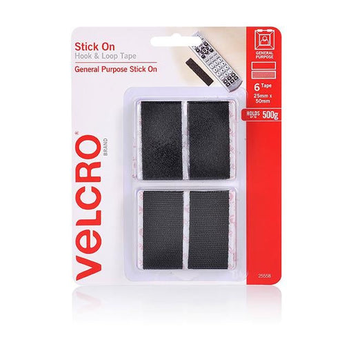 Velcro brand stick on hook & loop rectangles 6 sets 25mm x 50mm black-Officecentre