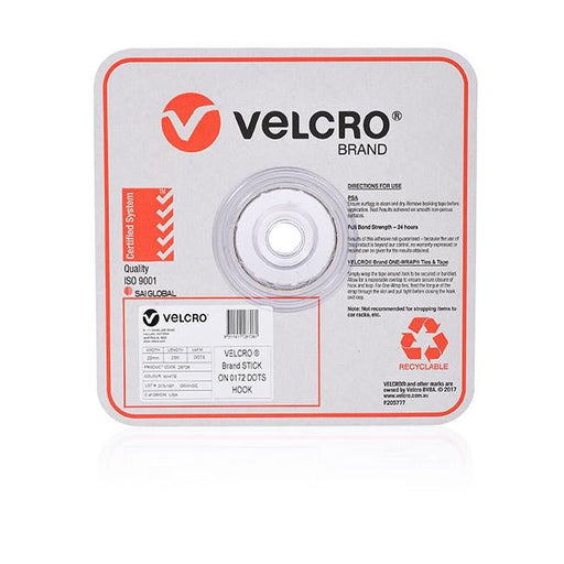 Velcro brand stick on hook only dots 22mm 900 dots white-Officecentre