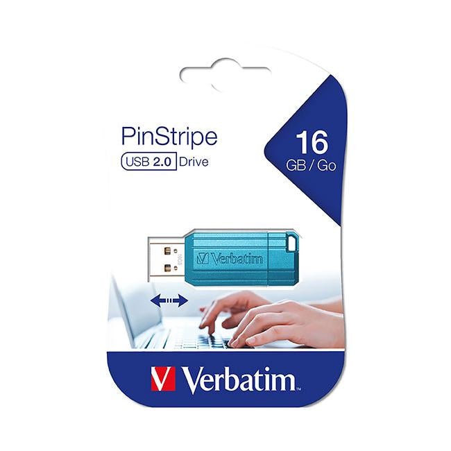 Verbatim store'n'go pinstripe usb drive 16gb blue-Officecentre