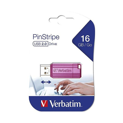 Verbatim store'n'go pinstripe usb drive 16gb pink-Officecentre