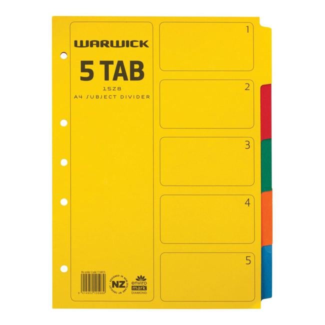 Warwick Divider 15z8 A4 5 Tab Coloured-Officecentre