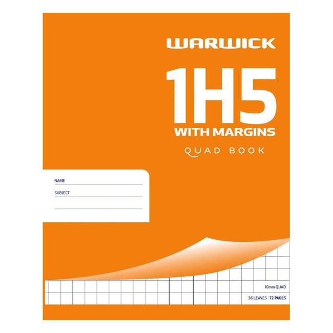 Warwick Exercise Book 1H5 36 Leaf With Margin Quad 10mm 255x205mm-Officecentre