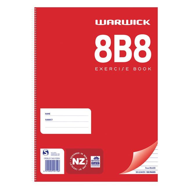 Warwick Exercise Book 8B8 50 Leaf A4 Spiral Ruled 7mm-Officecentre