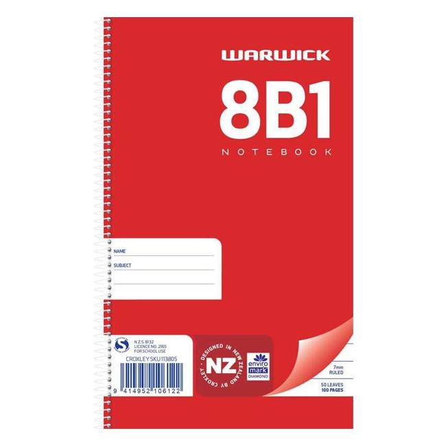 Warwick Notebook 8B1 50 Leaf Spiral Ruled 7mm 165x100mm-Officecentre