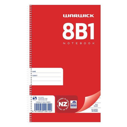Warwick Notebook 8B1 50 Leaf Spiral Ruled 7mm 165x100mm-Officecentre