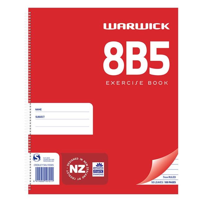 Warwick Notebook 8B5 50 Leaf Spiral Ruled 7mm 255x205mm-Officecentre