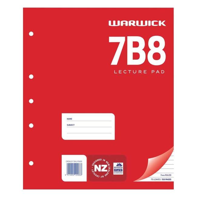 Warwick Pad 7B8 Lecture 75 Leaf Ruled 7mm A4-Officecentre