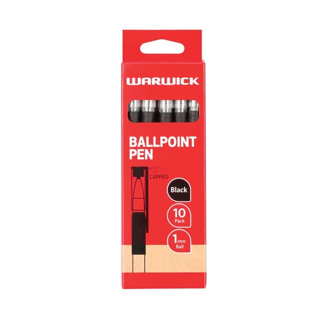 Warwick Pen Ballpoint Black Capped Medium Box 10-Officecentre