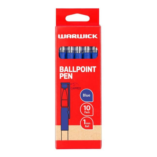 Warwick Pen Ballpoint Blue Capped Medium Box 10-Officecentre