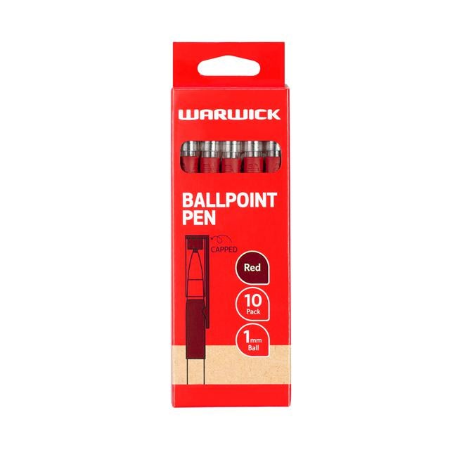 Warwick Pen Ballpoint Red Capped Medium Box 10-Officecentre