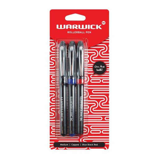 Warwick Pen Rollerball Capped Medium Blue Black Red 3 Pack-Officecentre