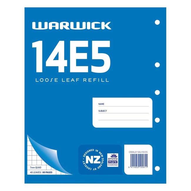 Warwick Refill 14E5 Loose Leaf 40 Leaf 7mm Quad 255x205mm-Officecentre