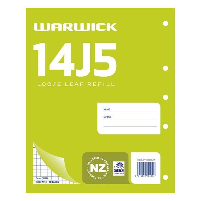 Warwick Refill 14J5 Loose Leaf 40 Leaf 5mm Quad 255x205mm-Officecentre